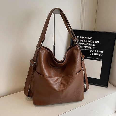 Borsa Hobo Grande Donna Texture Litchi Pelle PU Retro Minimalista Borsa A Tracolla Multifunzionale Cinghia Valigia