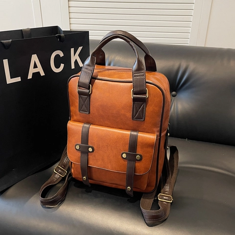 Vintage PU Lederen Rugzak Voor Dames Grote Capaciteit School Reizen Laptop Rucksack Britse Stijl Retro Handtas