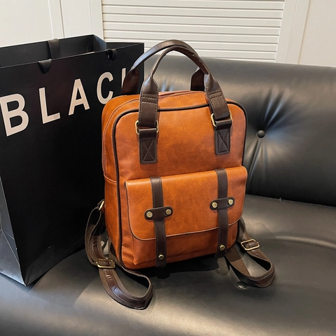 Vintage PU Lederen Rugzak Voor Dames Grote Capaciteit School Reizen Laptop Rucksack Britse Stijl Retro Handtas