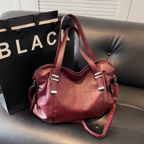 Bolso Tote De Cuero PU Retro Bolso De Mano Cubo Color Sólido Con Correa De Hombro Ajustable Desmontable Herrajes Plateados Mujer