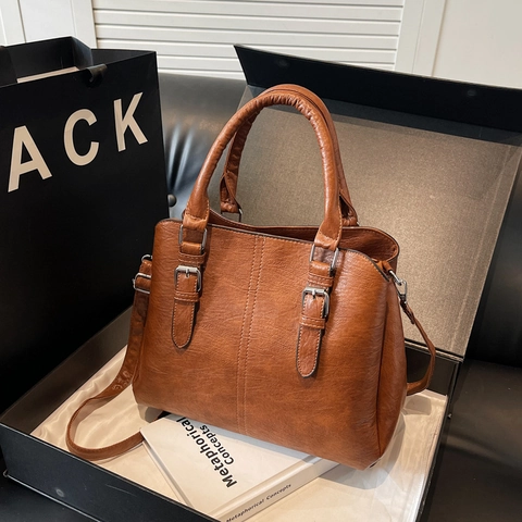 Sac À Main Rétro Femme Cuir PU Texture Litchi Poignée Supérieure Bandoulière Élégant Minimaliste Sacoche De Banlieue