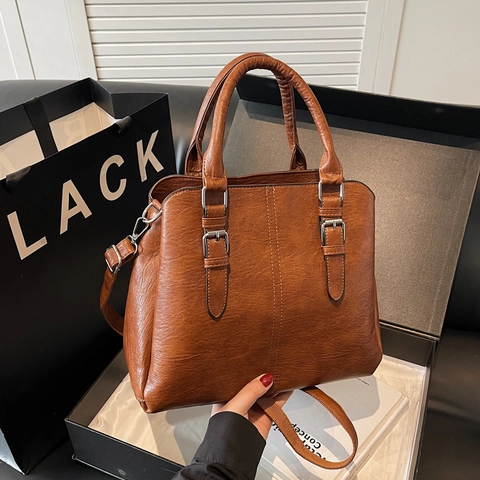Sac À Main Rétro Femme Cuir PU Texture Litchi Poignée Supérieure Bandoulière Élégant Minimaliste Sacoche De Banlieue