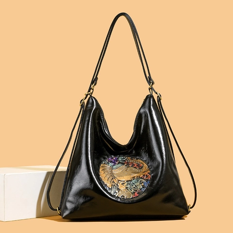 Zaino Da Donna In Pelle PU Rilievo Elefante Etnico Grande Capacità Borsa A Tracolla Viaggio Casual