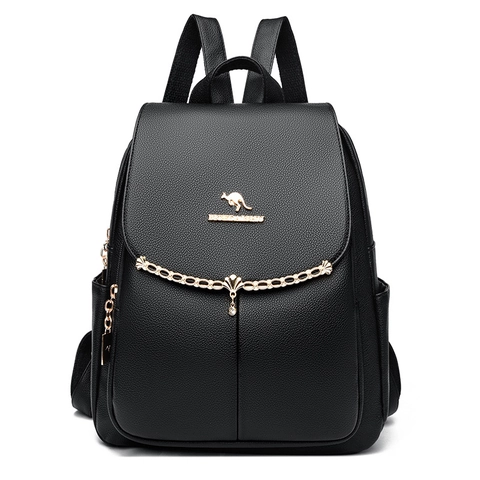 Damen Mode Rucksack Lychee Muster PU Leder Minimalistisch Pendeln Vielseitig Goldkette Dekor Diebstahlsicher Große Kapazität