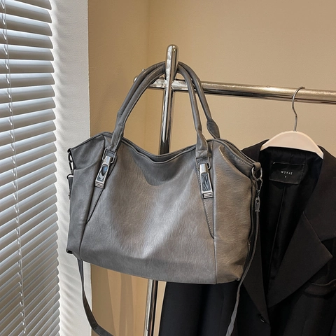 Large Capacity Tote Bag Women PU Leather Multi-Way Shoulder Handbag Retro Casual Commuter Office Fashion Zipper Closure