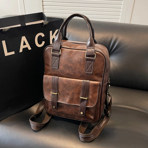 Sac À Dos Vintage En Cuir PU Grande Capacité Color Block École Pour Femmes Style Académique Rétro Sac À Main