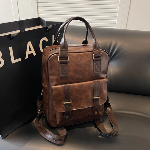 Sac À Dos Vintage En Cuir PU Grande Capacité Color Block École Pour Femmes Style Académique Rétro Sac À Main