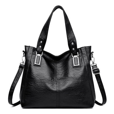 Women Large Capacity Tote Bag PU Leather Handbag Retro Stitching Commuter Shoulder Bag With Removable Strap