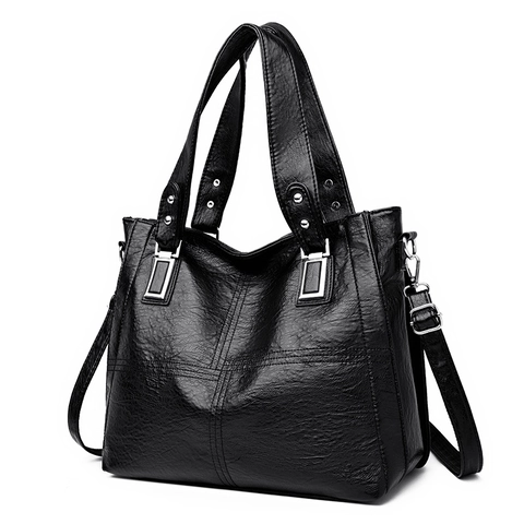Women Tote Bag PU Leather Large Capacity Handbag Retro Shoulder Bag With Removable Strap Cross Stitching Casual Simple
