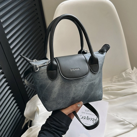 Mini Handbag Canvas PU Leather Patchwork Crossbody Bag For Women Fashion Retro Tote With Adjustable Shoulder Strap Top Handle
