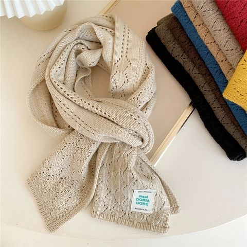 Bufanda De Punto Mujer Invierno Cálida Larga Calado Patrón Diamante Suave Color Sólido Chal Elegante
