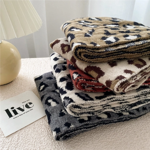 Sciarpa Leopardata In Maglia Calda Invernale Scialle Lungo Stile Giapponese Retrò Scaldacollo Morbido Per Donna Accessori