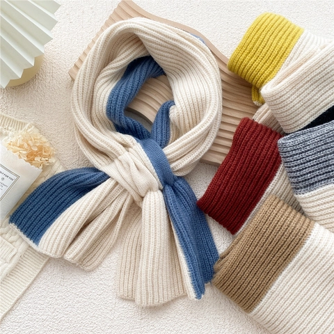 Sciarpa Invernale In Lana A Costine Color Block Calda Spessa Scaldacollo Stile Coreano Design Incrociato Donna Uomo
