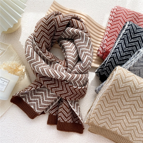 Sciarpa Lunga In Maglia Da Donna Inverno Caldo Doppia Faccia Motivo A Onde Geometriche Morbida Spessa Retro Alla Moda