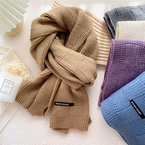 Knitted Winter Scarf For Women Thick Warm Long Shawl Solid Color Basketweave Pattern Fashion Soft Cozy Knit Wraps