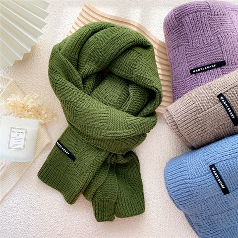 Knitted Winter Scarf For Women Thick Warm Long Shawl Solid Color Basketweave Pattern Fashion Soft Cozy Knit Wraps