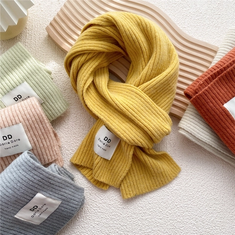 Knitted Winter Scarf Warm Solid Color Ribbed Neck Warmer Korean Versatile Style Outdoor For Women