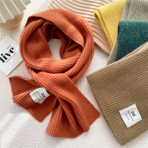 Knitted Winter Scarf Warm Solid Color Ribbed Neck Warmer Korean Versatile Style Outdoor For Women