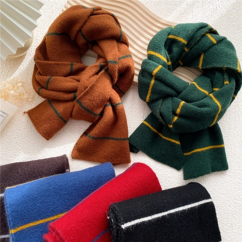 Sciarpa Lunga In Maglia Da Donna Inverno A Righe Calda Spessa Scaldacollo Filato Morbido Casual Studenti Uomo Unisex Stile Coreano