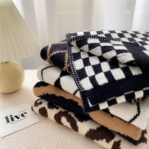 Gestrickter Schal Verdickter Winter Warm Lange Halstuch Mode Schachbrett Argyle Leopard Gestreift Damen