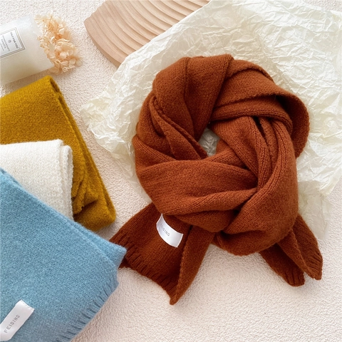 Women Winter Knitted Scarf Thick Solid Color Warm Long Neck Wrap Soft Versatile Shawl Fashion Accessories
