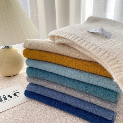 Women Winter Knitted Scarf Thick Solid Color Warm Long Neck Wrap Soft Versatile Shawl Fashion Accessories
