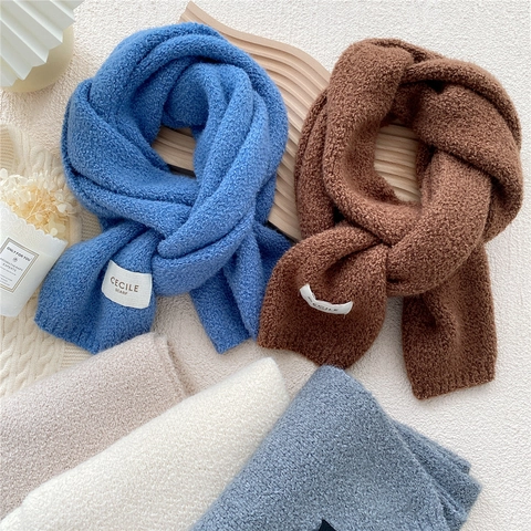 Winter Knitted Scarf Thick Warm Acrylic Pure Color Korean Minimalist Soft Long Neck Wrap For Women