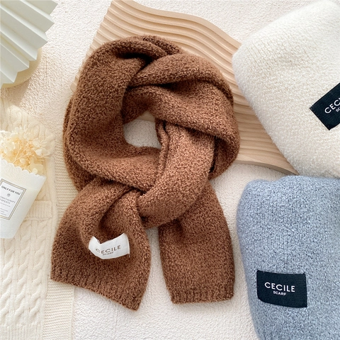 Winter Knitted Scarf Thick Warm Acrylic Pure Color Korean Minimalist Soft Long Neck Wrap For Women