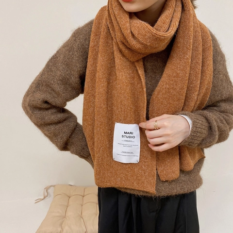 Knitted Scarf Winter Warm Solid Color Ribbed Texture Fabric Patch Minimalist Korean Style For Women And Students