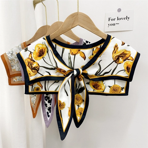 Decoratieve Valse Kraag Sjaal Satijnen Bedrukte Sjaal Met Strik Aan De Voorkant Retro Elegante Nekaccessoire Voor Dames