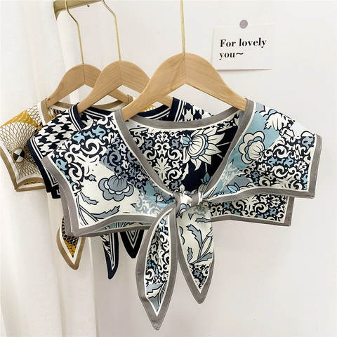 Decoratieve Valse Kraag Sjaal Satijnen Bedrukte Sjaal Met Strik Aan De Voorkant Retro Elegante Nekaccessoire Voor Dames