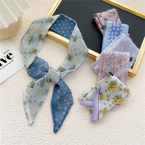 Bufanda Twilly Larga Estrecha Para Mujer Estampado Floral Gasa Cinta Pelo Asa Bolso Decorativa Pañuelo Satén Cinta
