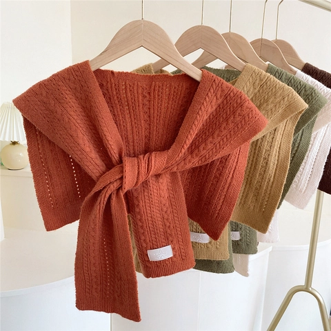 Scialle In Maglia Da Donna Finto Colletto Trecce Traforato Con Lacci Sciarpa Da Spalla Accessorio Moda Inverno