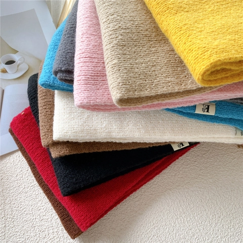 Solid Color Knit Scarf Thick Warm Winter Long Scarf With Tassels Japanese Style For Women
