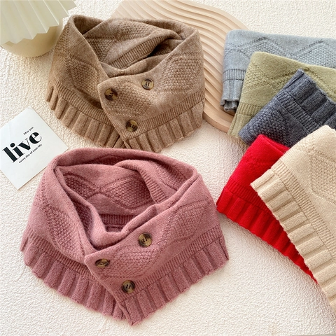 Sciarpa Scaldacollo In Maglia Da Donna Con Bottoni Motivo A Rombi Caldo Inverno Autunno Paracollo Bordo Con Volant A Costine Morbido