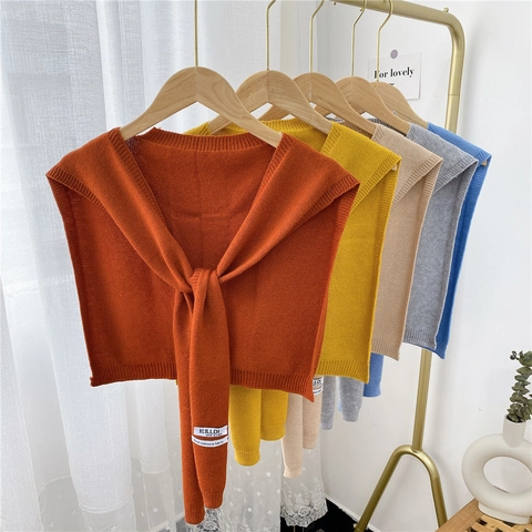 Chal De Punto Cuello Desmontable Mezcla De Cachemira Color Sólido Suave Envoltura Moda Hombro Drapeado Mujer Accesorios
