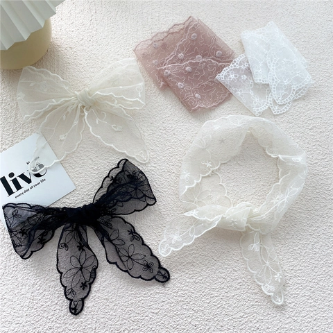 Elegant Lace Skinny Scarf Floral Embroidery French Vintage Neck Tie Hair Ribbon Streamer For Bags Women Accessories