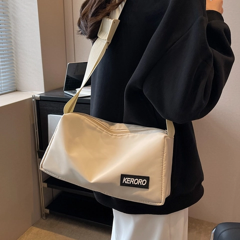 Women Nylon Crossbody Bag Wide Adjustable Strap High Capacity Minimalist Casual Shoulder Messenger Bag Square Purse
