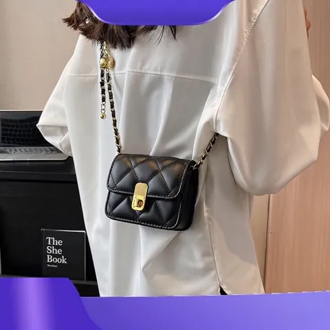 Gewatteerde Pu Leren Crossbody Tas Dames Mini Vierkante Schoudertas Gouden Metalen Bal Verstelbare Kettingriem Elegant Flap