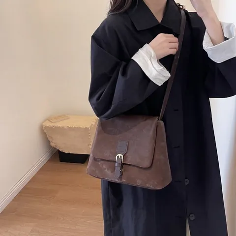 Borsa A Spalla In Pelle PU Smerigliata Vintage Grande Capacità Fibbia A Patta Borsa A Tracolla Retro Per Donna