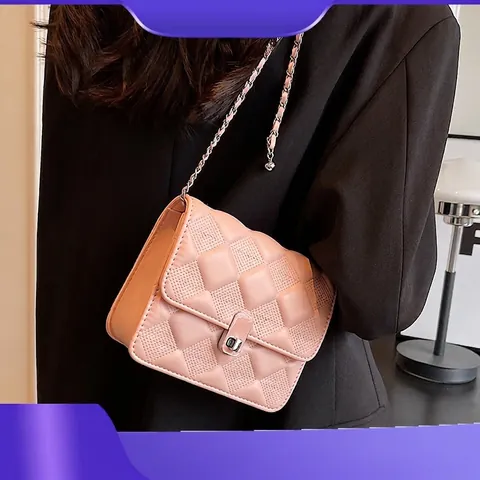 Women Quilted Chain Crossbody Bag PU Leather Flap Shoulder Handbag Silver Hardware Metal Ball Decor Chic Street Fashion