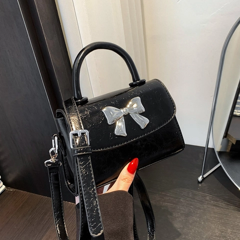 Mini Borsa A Mano Da Donna Pelle PU Fiocco Metallico Manico Superiore Borsa A Tracolla Piccola Borsa Quadrata Alla Moda Versatile