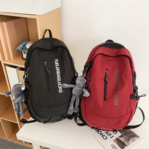 Großer Rucksack Nylon Wasserdicht Reise Schultasche Buchstaben Print Freizeit Student Knapsack Mit Anhänger