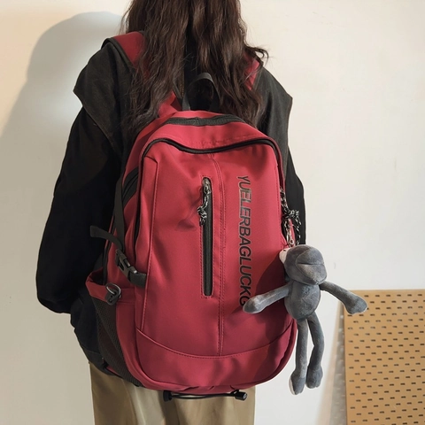 Großer Rucksack Nylon Wasserdicht Reise Schultasche Buchstaben Print Freizeit Student Knapsack Mit Anhänger