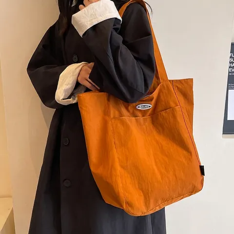 Large Capacity Canvas Fabric Tote Bag Versatile Shoulder Handbag For Women Solid Color Commuter Shopping Bag