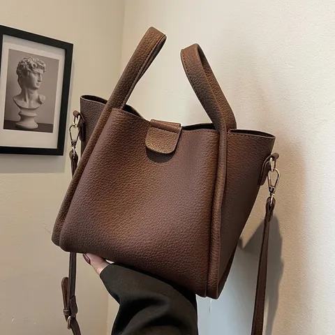 Borsa A Secchiello Da Donna In Pelle PU Martellata Grande Capacità Borsa A Mano Vintage Con Pochette Tracolla Regolabile