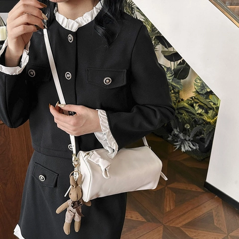 Borsa A Spalla A Cilindro In Pelle PU Da Donna Retro Fiocco Borsa A Tracolla Con Ciondolo A Coniglio Chic Versatile
