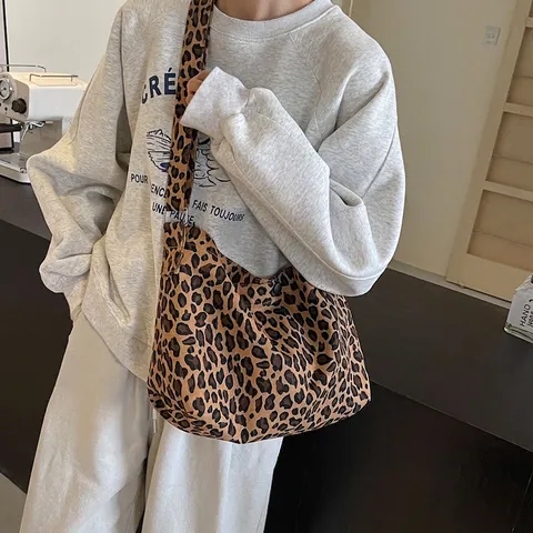 Large Capacity Canvas Tote Bag Leopard Zebra Print Adjustable Wide Strap Commuter Shoulder Crossbody Bag For Women