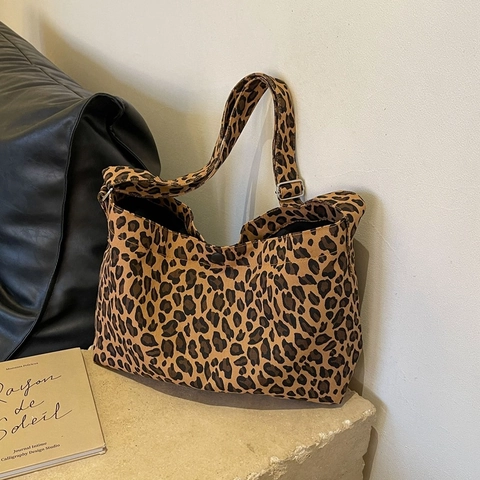 Large Capacity Canvas Tote Bag Leopard Zebra Print Adjustable Wide Strap Commuter Shoulder Crossbody Bag For Women
