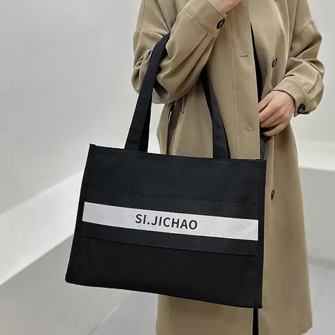 Große Kapazität Leinwand Tote Bag Damen Gestreift Buchstaben Druck Schultertasche Trendige Casual College Reise Ins Style